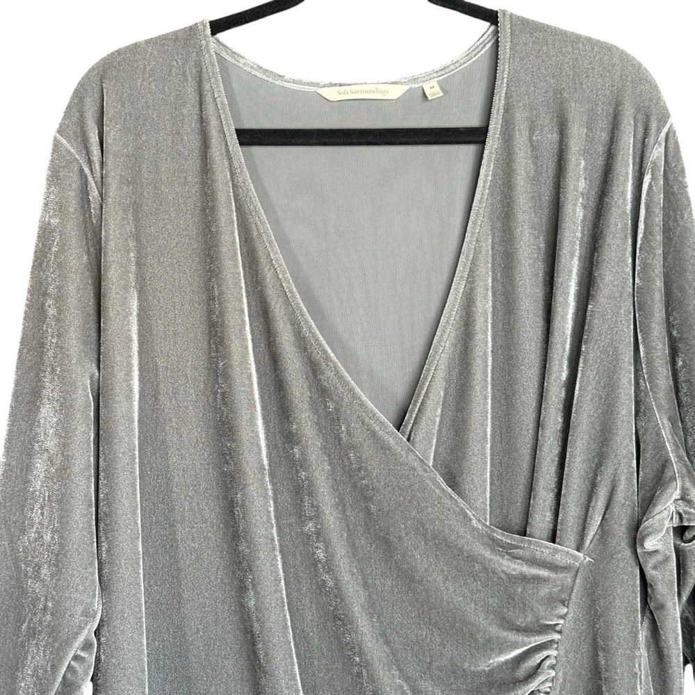Soft Surroundings Gray Velvet Draped Ruched Front Top Women’s 3X - Picture 8 of 13